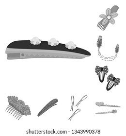 Vector illustration of hairdressing and hairclip icon. Collection of hairdressing and fashion stock vector illustration.