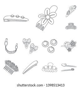 Vector illustration of hairdressing and hairclip sign. Set of hairdressing and accessories stock vector illustration.