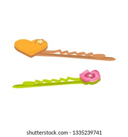 Vector illustration of hairgrip and heart logo. Collection of hairgrip and hairdo stock vector illustration.