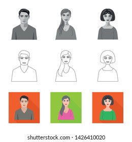 Vector illustration of hairstyle and profession icon. Set of hairstyle and character vector icon for stock.