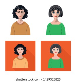 Vector illustration of hairstyle and profession icon. Set of hairstyle and character vector icon for stock.