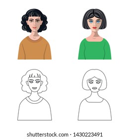 Vector illustration of hairstyle and profession icon. Set of hairstyle and character stock symbol for web.