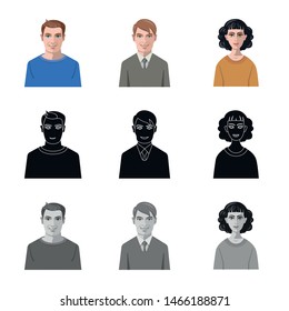 Vector illustration of hairstyle and profession icon. Set of hairstyle and character stock vector illustration.