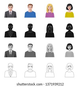 Vector illustration of hairstyle and profession  logo. Set of hairstyle and character  vector icon for stock.