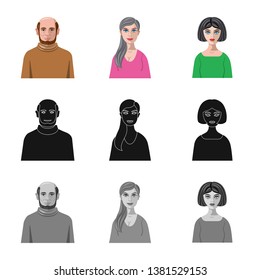 Vector illustration of hairstyle and profession  logo. Collection of hairstyle and character  stock symbol for web.