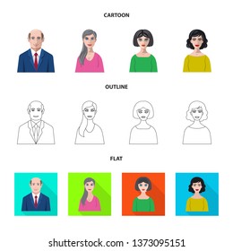 Vector illustration of hairstyle and profession  sign. Set of hairstyle and character  stock symbol for web.