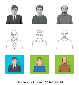 Vector illustration of hairstyle and profession  sign. Set of hairstyle and character  stock symbol for web.