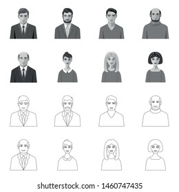 Vector illustration of hairstyle and profession sign. Collection of hairstyle and character stock symbol for web.