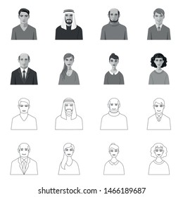 Vector illustration of hairstyle and profession sign. Collection of hairstyle and character stock vector illustration.