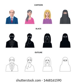 Vector illustration of hairstyle and profession symbol. Set of hairstyle and character vector icon for stock.