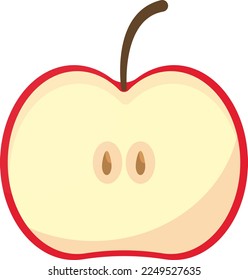 Vector illustration of half an apple. Red apple cut in half, where the seeds can be seen.