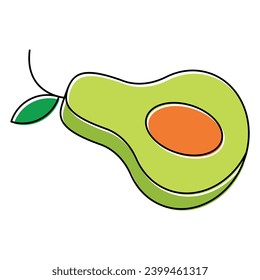 Ilustración vectorial del medio aguacate. Fruta verde.