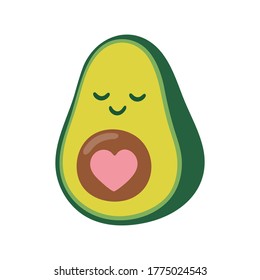 Vector illustration of a half avocado. Smiling avocado with a heart on the bone.