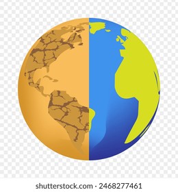 Vector illustration of half barren globe on transparent background