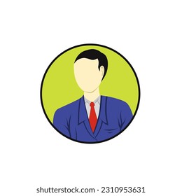 Vector illustration of half body face icon of male wearing suit and tie in round shape.  Can be used for personal profile photo avatars, business, and other elements.