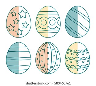 Vector illustration: half color egg icons with ornament for Easter holidays design isolated on white background.
