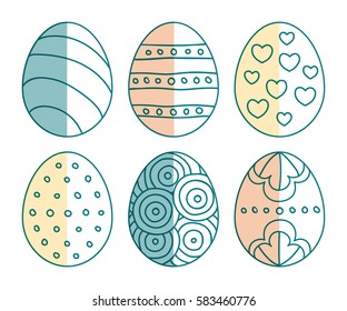 Vector illustration: half color egg icons with ornament for Easter holidays design isolated on white background.