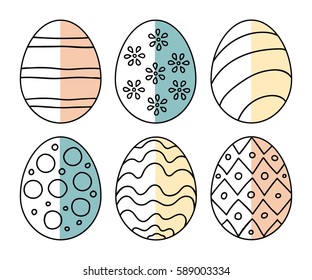 Vector illustration: half color  egg icons with ornament for Easter holidays design isolated on white background.