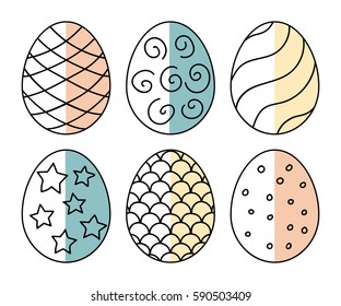 Vector illustration: half color  egg icons with ornament for Easter holidays design isolated on white background.