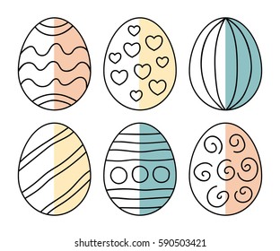 Vector illustration: half color  egg icons with ornament for Easter holidays design isolated on white background.