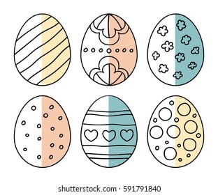 Vector illustration: half color  egg icons with ornament for Easter holidays design isolated on white background.