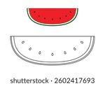 Vector illustration of half cut watermelon for kids coloring page in A4 size