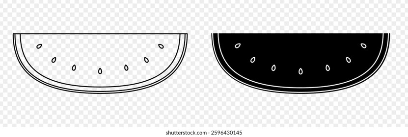 Vector illustration of Half Cut Watermelon in black outline and fill on transparent background