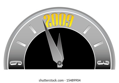 vector illustration of half face view of a clock about to strike midnight celebrating the 2009 new year