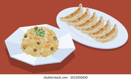 Vector illustration of half fried rice and dumplings