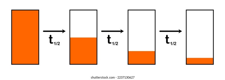 vector illustration of half life and radioactive decay diagram on white background
