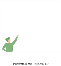 Vector Illustration of half of the man's body pointing up, bottom left object design for presentation