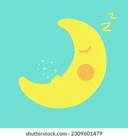 Vector illustration of half moon sleeping and spewing bubbles as stars