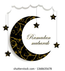 vector illustration of half moon and stars, Ramadan greeting in black and gold colors