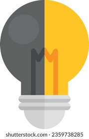Vector illustration of half on and half off light bulb icon. Half ideas. Energy saving.