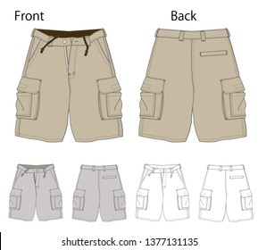 Vector illustration of half pants. Front and back views