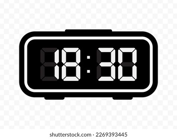 Vector illustration of half past eighteen digital clock icon sign and symbol. Black icon for website design .Simple design on transparent background (PNG).