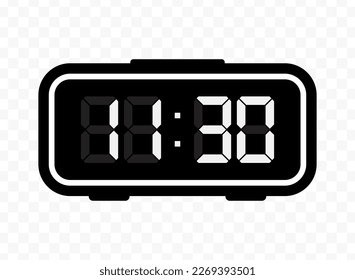 Vector illustration of half past eleven digital clock icon sign and symbol. Black icon for website design .Simple design on transparent background (PNG).