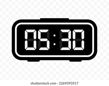 Vector illustration of half past five digital clock icon sign and symbol. Black icon for website design .Simple design on transparent background (PNG).
