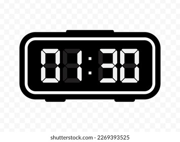 Vector illustration of half past one digital clock icon sign and symbol. Black icon for website design .Simple design on transparent background (PNG).