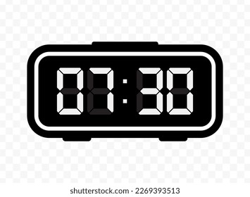 Vector illustration of half past seven digital clock icon sign and symbol. Black icon for website design .Simple design on transparent background (PNG).