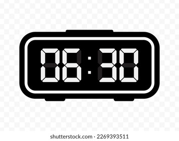 Vector illustration of half past six  digital clock icon sign and symbol. Black icon for website design .Simple design on transparent background (PNG).