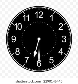Vector illustration of half past six icon sign and symbol. Black icons on transparent background (PNG).