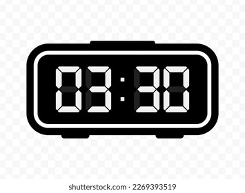 Vektorgrafik von halb mehr als drei Digitaluhr Symbol Zeichen und Symbol. Schwarzes Symbol für Website-Design. Einfaches Design auf transparentem Hintergrund (PNG).