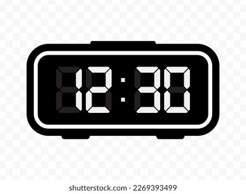 Vector illustration of half past twelve digital clock icon sign and symbol. Black icon for website design .Simple design on transparent background (PNG).
