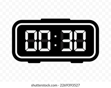 Vector illustration of half past twelve digital clock icon sign and symbol. Black icon for website design .Simple design on transparent background (PNG).
