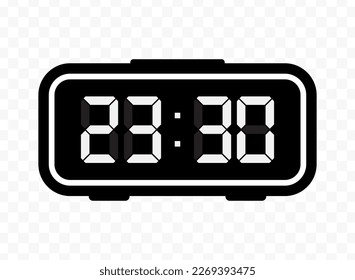 Vektorgrafik von halb über dreiundzwanzig Digitaluhr Symbol Zeichen und Symbol. Schwarzes Symbol für Website-Design. Einfaches Design auf transparentem Hintergrund (PNG).