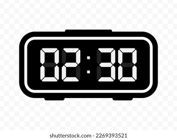 Vector illustration of half past two digital clock icon sign and symbol. Black icon for website design .Simple design on transparent background (PNG).