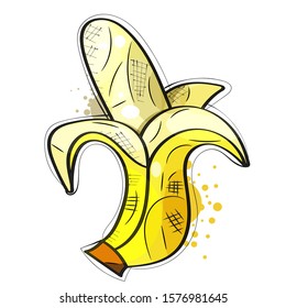 Vector Illustration Of Half Peeled Banana Isolated On A White Background. Suitable For Greeting Card, Poster Or T-shirt Printing.