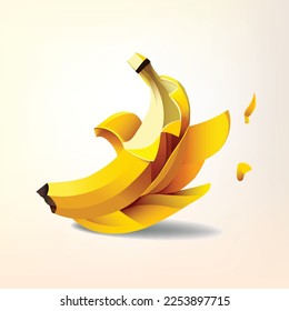 Vector illustration of half peeled banana isolated on a white background