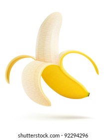 Vector illustration of half peeled banana isolated on a white background